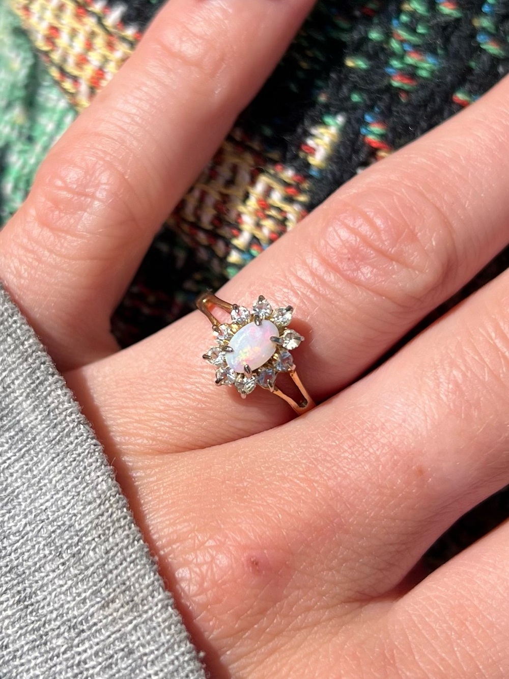 Opal & Diamond Halo Ring